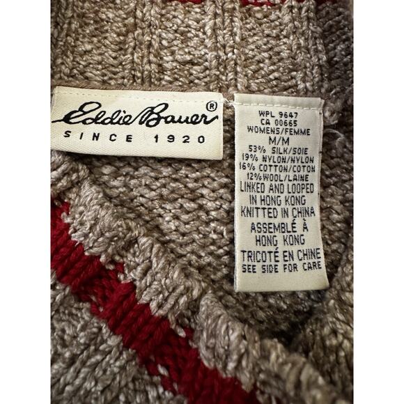 Vintage Eddie Bauer Sweater Snowflake Reindeer Cottage Cabin Wool Blend Sz M - Picture 5 of 11